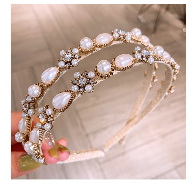 Koreanische Handgemachte Fee Mori Super Fairy Retro Palace Französische Perle Blume Dünnes Stirnband Stirnband Haarnackkarte Schmuck display picture 3