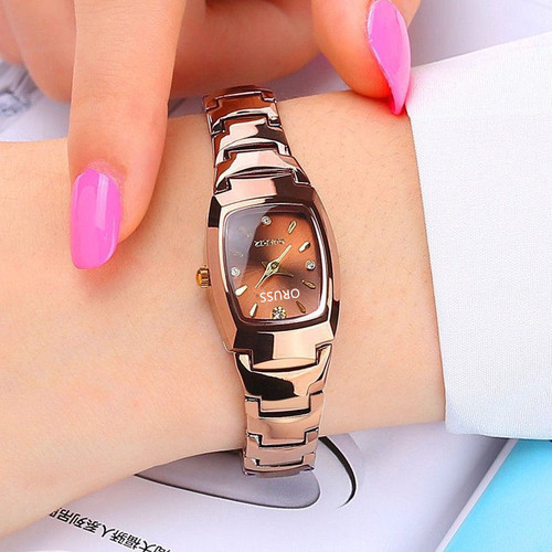 Women's Watch Coffee Gold Luminous Waterproof Steel Band Fashion Student Watch Square Quartz Watch Women's Watch Wholesale