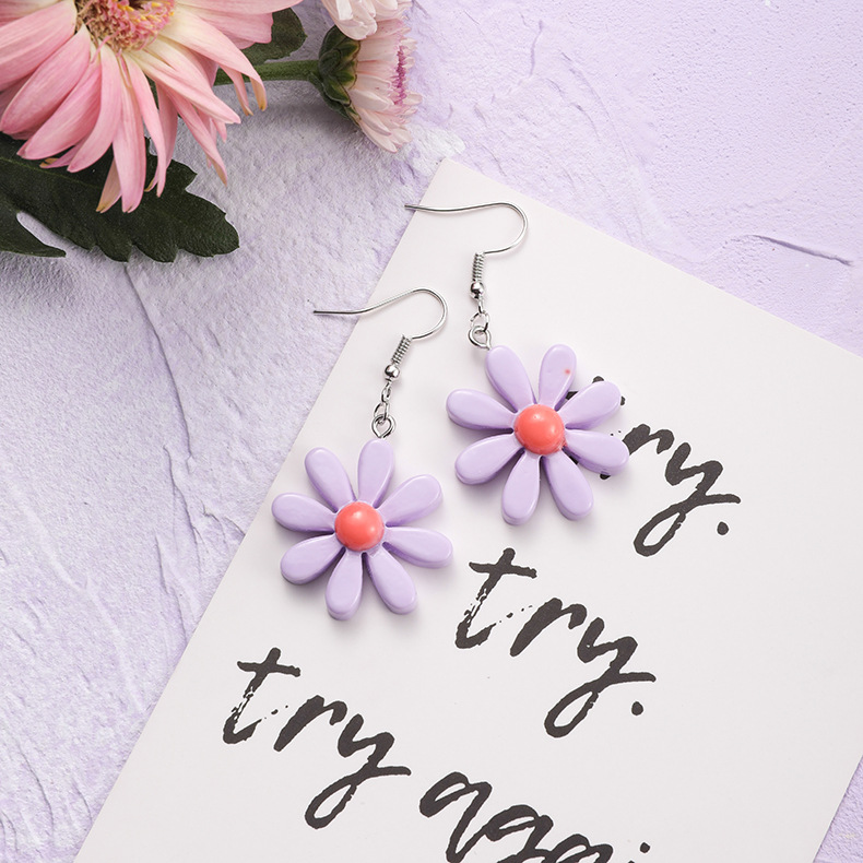 Fashion 925 Silver Needle Earrings Yiwu Nihaojewelry Wholesale New Purple Simple Earrings Korean Flower Earrings display picture 7