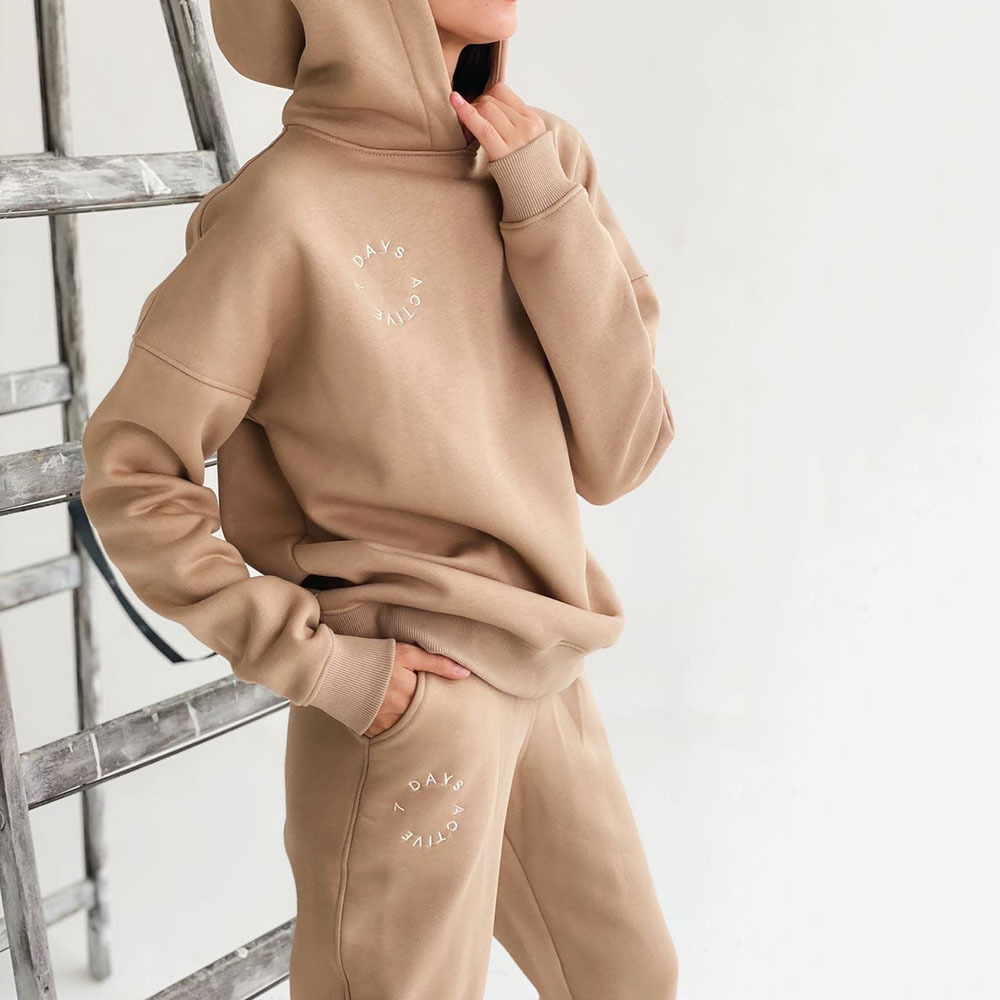 Solid Color Hooded Casual Sweater Set NSMUZ53706