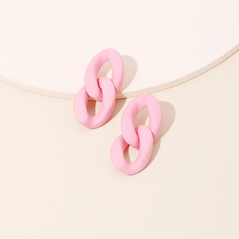 7g Weight Earrings Classification Wedding, Travel Occasion Geometric Pattern Women'S Gender Pink, Purple, Green, Yellow Color Fashion New Hollow Chain Hoop Niche Candy Color Two-link Earrings 4