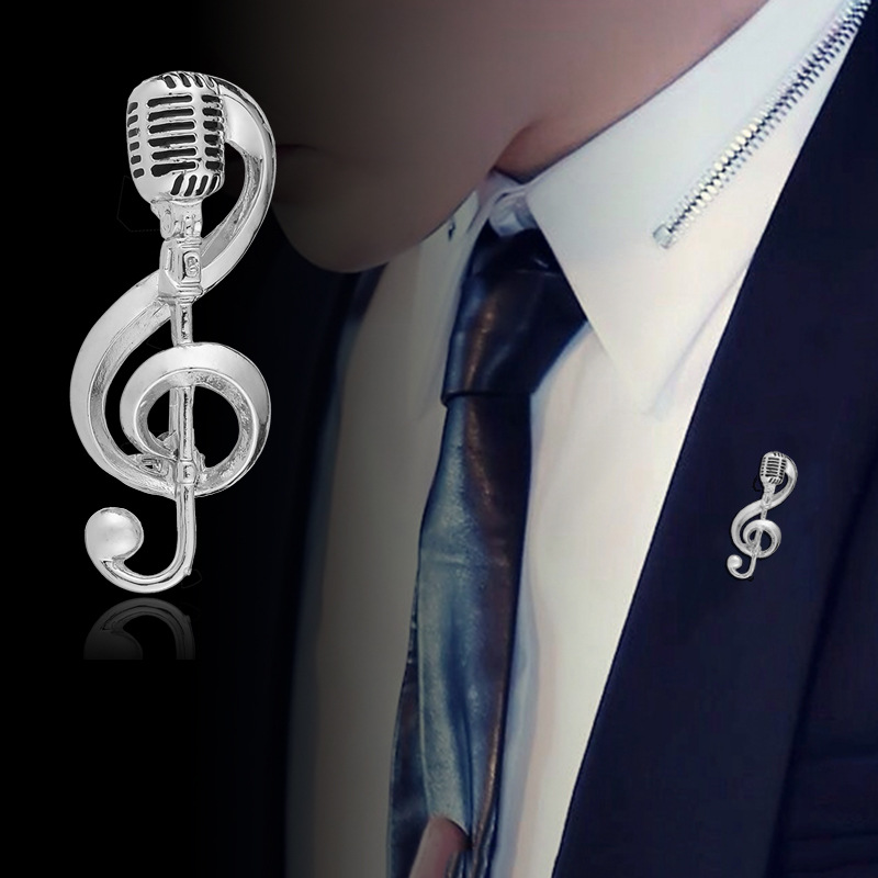Japan and South Korea fashion Simplicity Versatile Note Brooch Cardigan buckle suit Microphone Sternum Male coat Pin Accessories