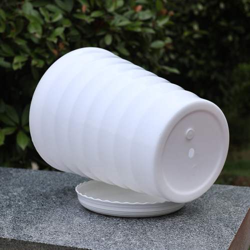 Threaded large plastic flower pot, large potted green plant floor-standing simple imitation pottery high tube black and white extra large horizontal stripe barrel