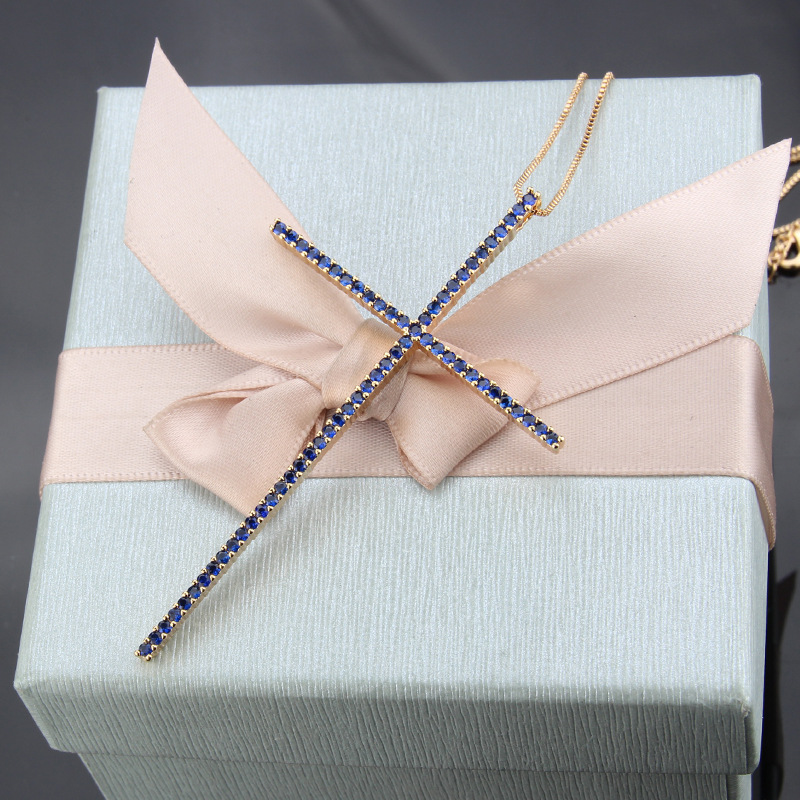 inlaid zirconium copper big cross necklace