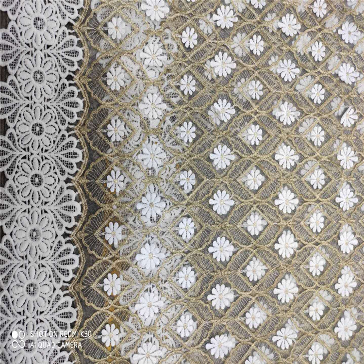 厂家直销多彩色刺绣满幅水溶蕾丝花边面料双多色网纱绣花diy辅料