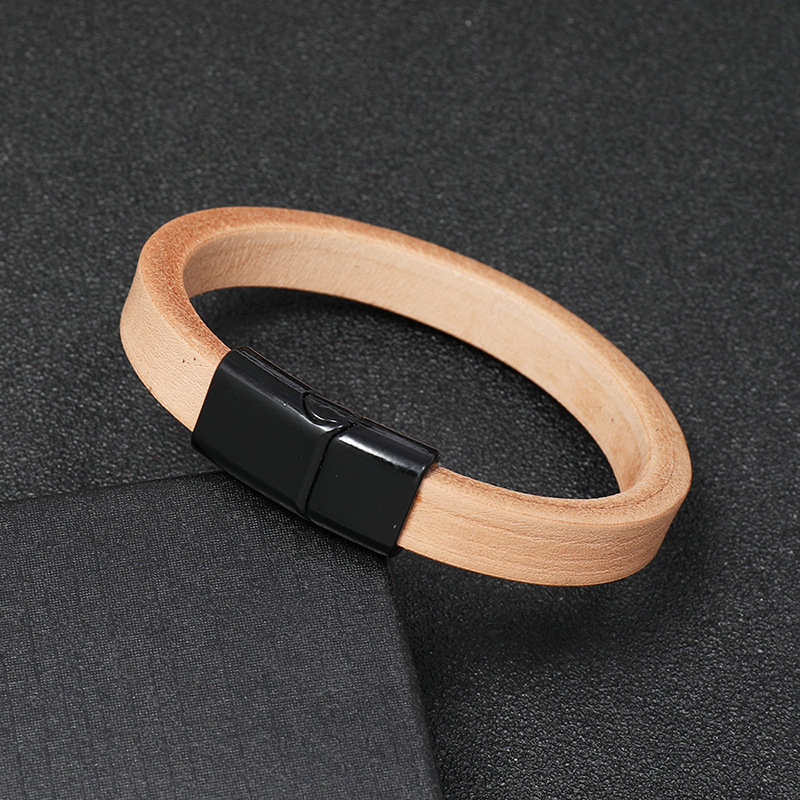 Bracelet Simple En Cuir De Vachette Lisse De Couleur Naturelle display picture 4