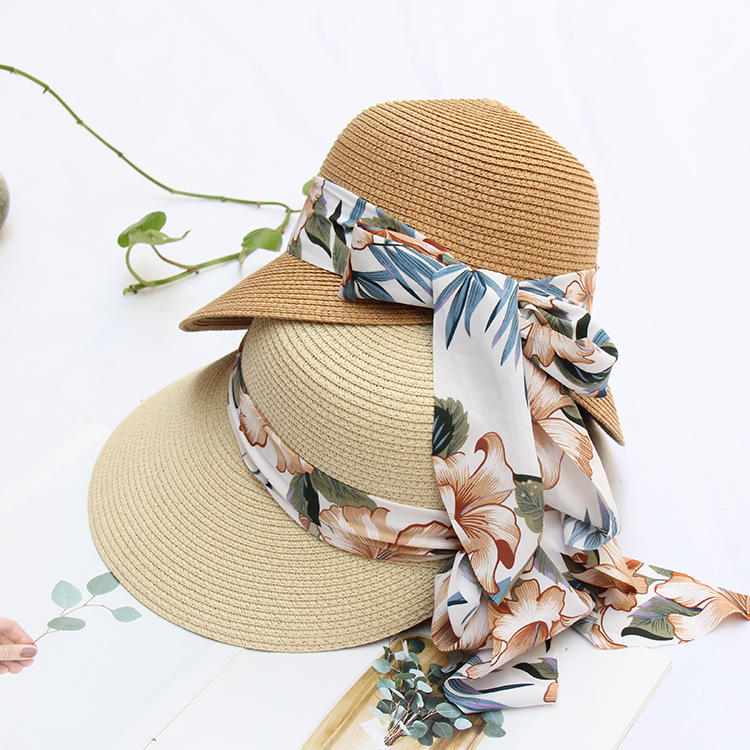 490g Weight Women's Vacation Solid Color Bowknot Straw Hat