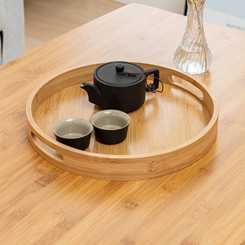 Bamboo tray customized creative Japanese baking double-eared portable round tea tray household tea set small tea tray wholesale
