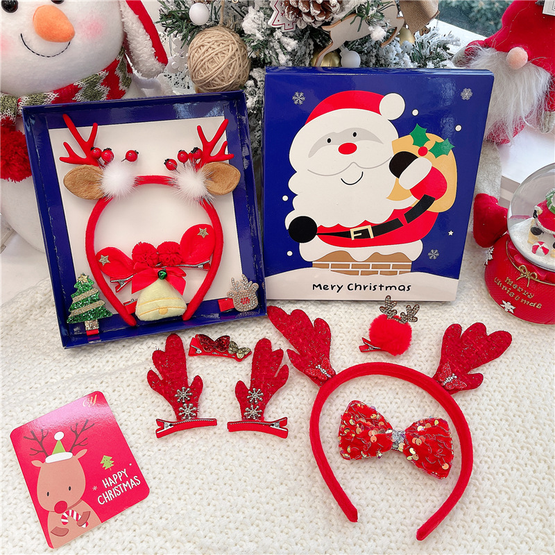 圣诞节发饰礼盒套装圣诞鹿角发箍可爱雪人头绳儿童麋鹿发卡头饰品|ru