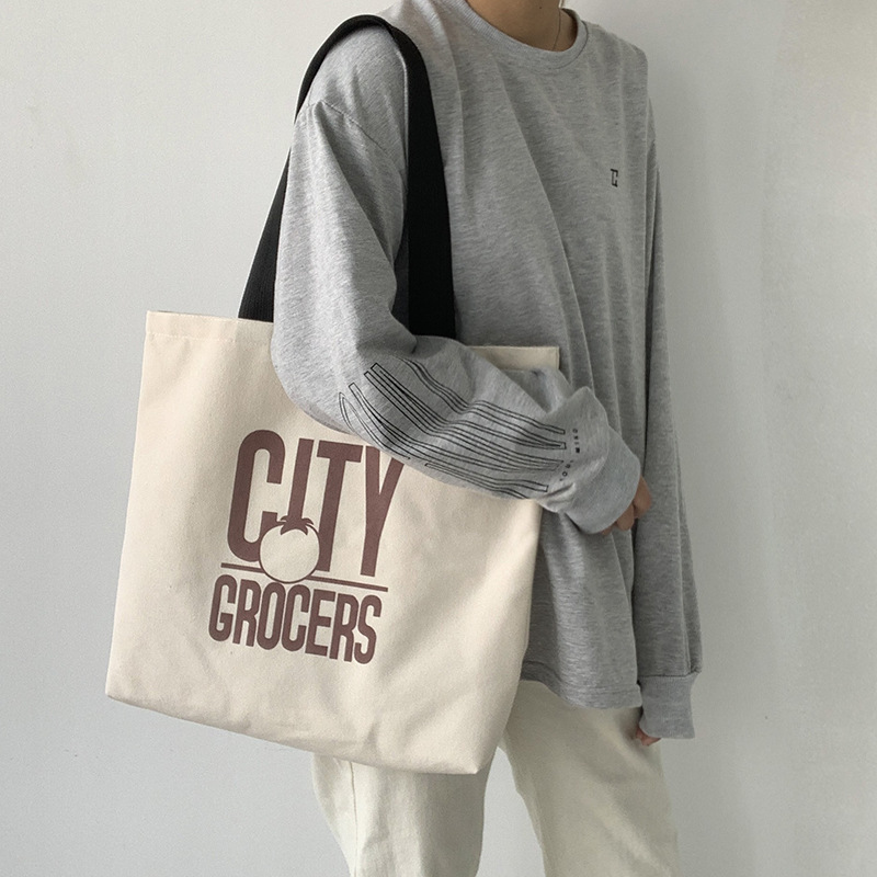 Nueva celebridad de Internet gran capacidad bolsa de lona hombro femenino estilo japonés ulzzang simple carta estudiante bolsa de tela femenina ins image 8