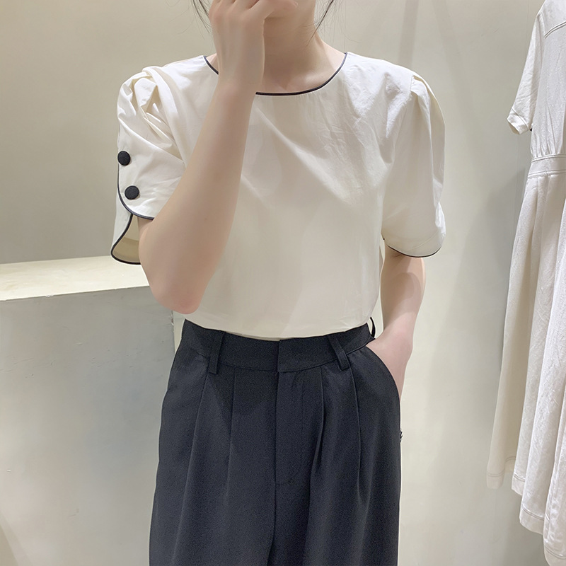 雪纺衬衫女2020夏季新款女装圆领短袖直筒小衫女棉上衣淘货源8397|ms