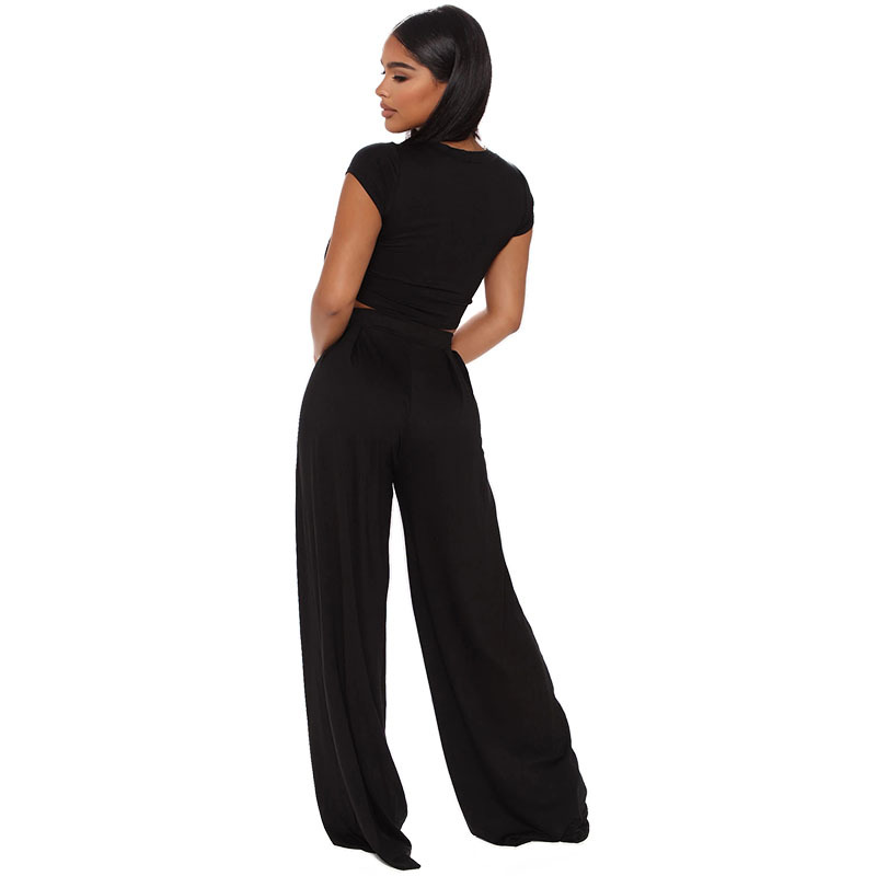  solid color short sleeve T-shirt wide leg pants two-piece suit NSHBG123301