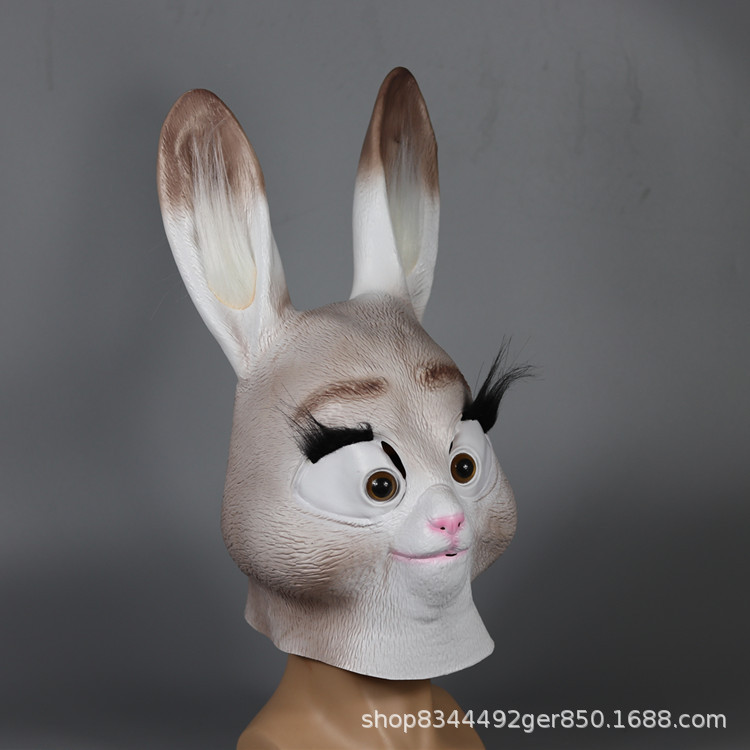 Judy conejo máscara cabeza cubierta loco animal ciudad misma dibujos animados animal látex cabeza cubierta Halloween bola máscara