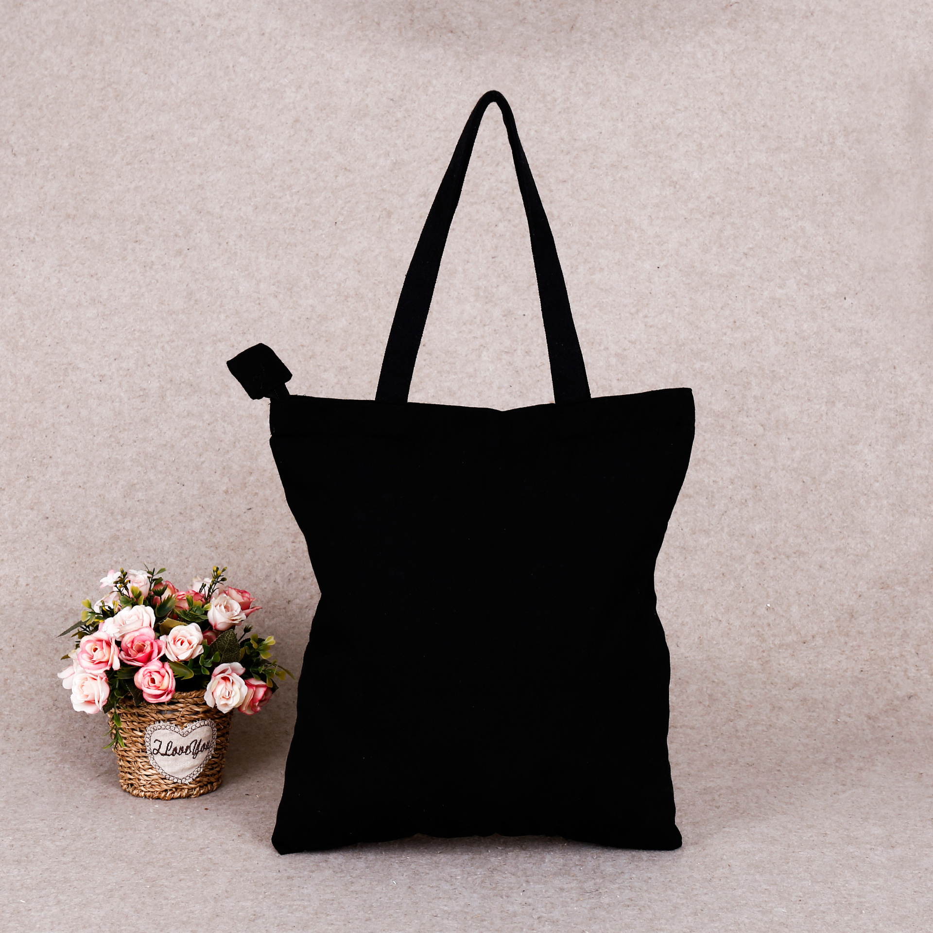 广告帆布袋礼品束口袋黑色手提全棉帆布包拉链购物袋可印logo