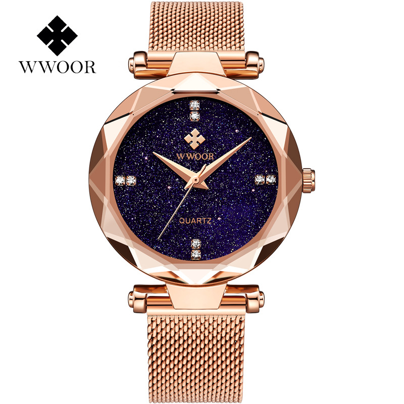 WWOOR celebración amor nuevo reloj de cuarzo casual de las mujeres calendario impermeable rhinestone estrellado ocio tazón reloj 8870