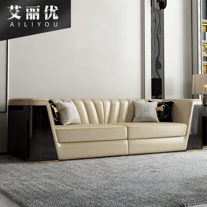 现代极简仿皮沙发意式客厅人造皮革沙发大小户型北欧家具轻奢沙发