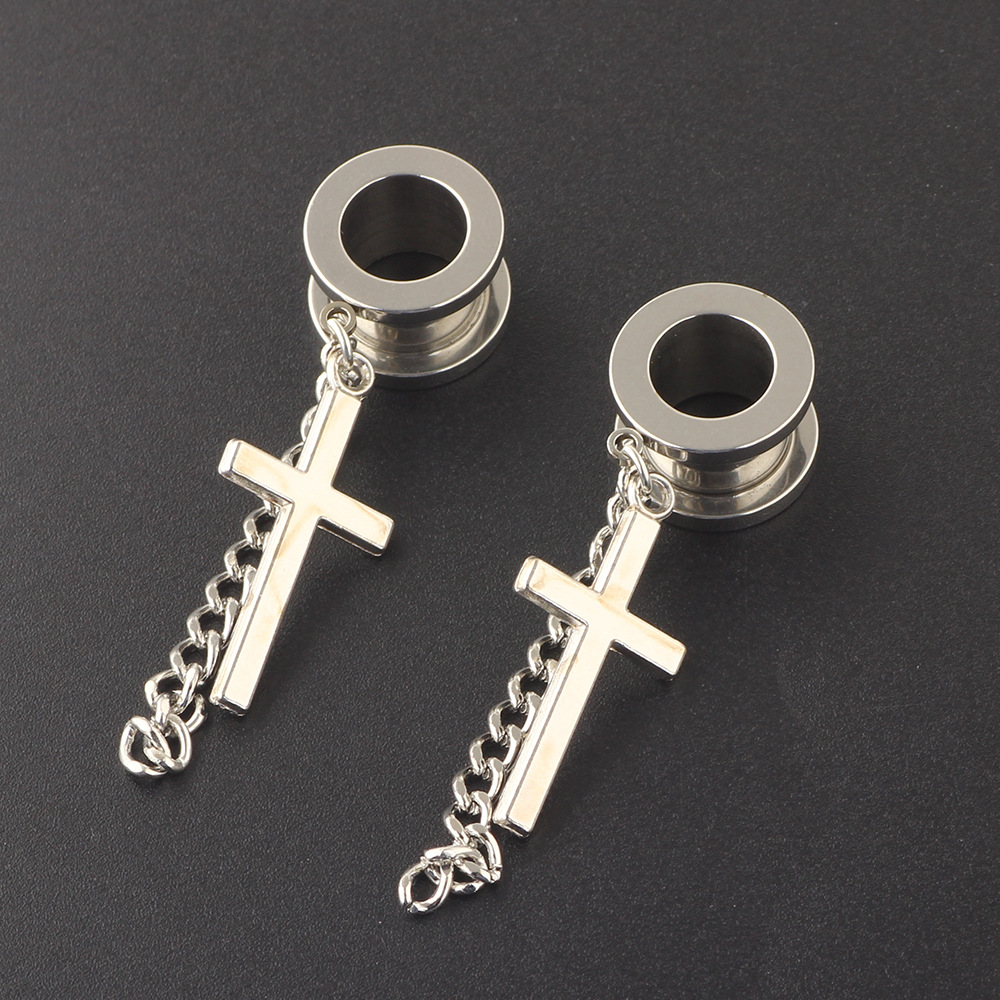 Retro Stainless Steel Cross Pendant Ear Cuff – Black Geometric Earring for Cartilage Helix Conch, 25mm Single detail image 7