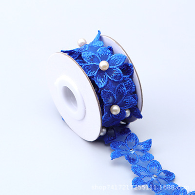 En stock 3,3 cm de una sola capa de flores bordadas de seis pétalos de flores orden perla encaje de organza de encaje ropa de falda de DIY