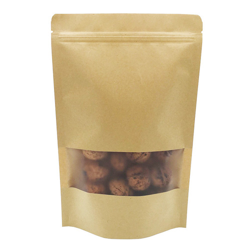Manufacturer matte kraft paper window stand-up bag medicinal tea sealed bag grain nut food packaging bag