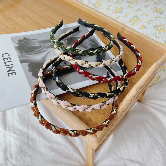 Korean Pearl Rhinestone Woven Thin-edged Simple Wave Headband  Wholesale display picture 7