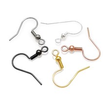 316不锈钢耳钩 电镀真金色玫瑰金带珠弹簧耳勾鱼耳钩 问号钩批发