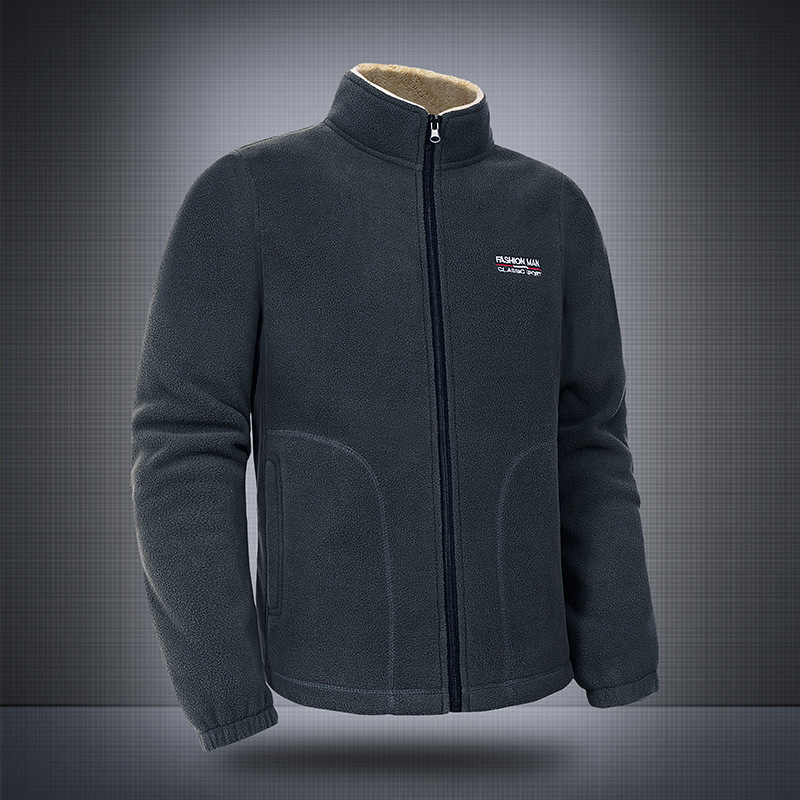 Fleece Sherpa Amazon Middle and old age Straight hem winter Stand collar leisure time zipper Jacket Cross border