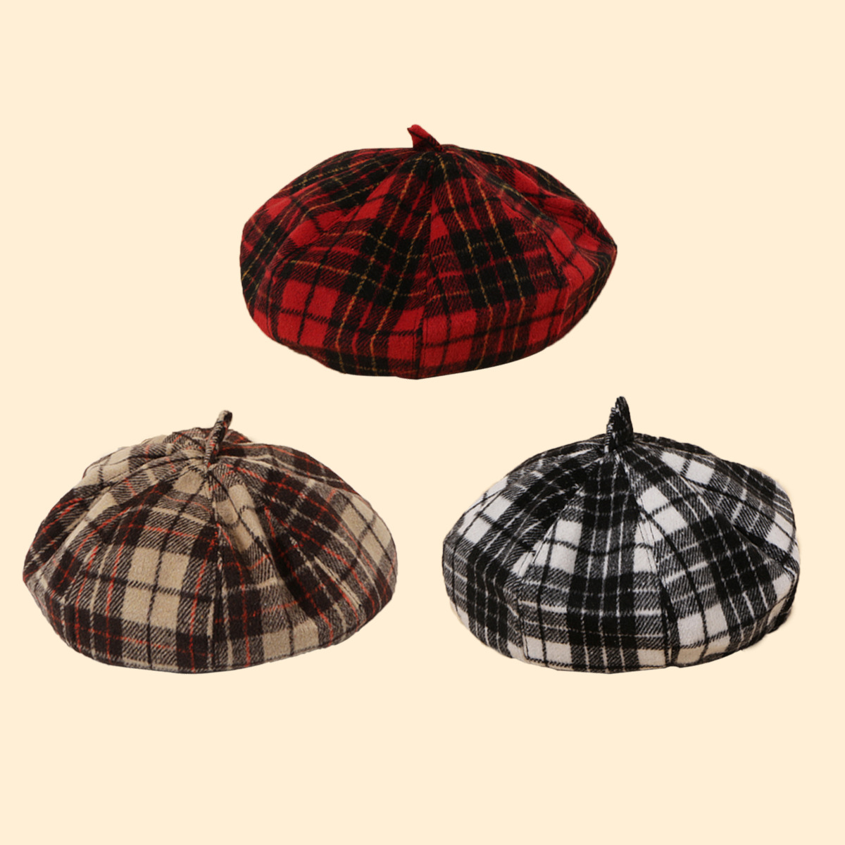 Hot Selling Fashion Retro Plaid Woolen Women's Fashion All-match Octagonal Beret display picture 1