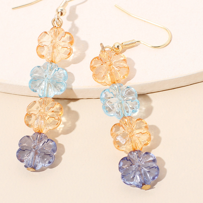 5g Weight Earrings Classification Wedding, Travel, Birthday, Festival Occasion Women'S Gender Pink, Yellow Color Gradient Crystal Flower Tassel Women's Earrings Wholesale 6