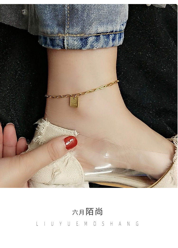 Fashion All-match Long Chain Letters Lucky Square Anklet Stainless Steel Anklet Nihaojewelry display picture 3
