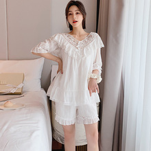 夏季刺绣蕾丝公主法式宫廷复古梭织棉睡衣套装家居服仙女神可外穿