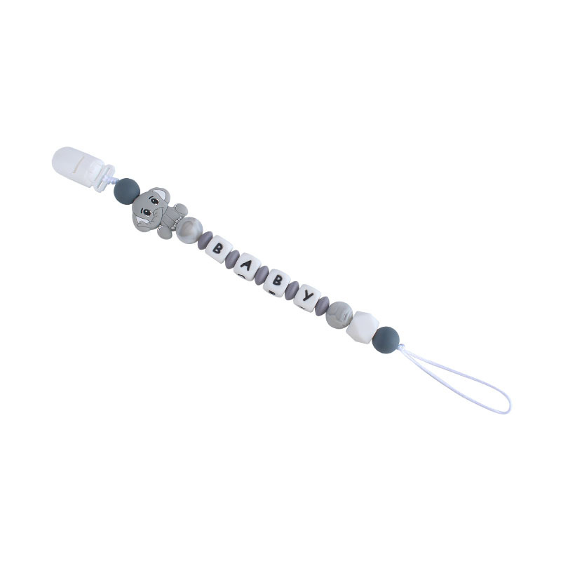 Nuevo clip de pico de pato de plástico elefante mordedor de silicona juguete molar carta de silicona mordedor bebé puede cambiar el nombre