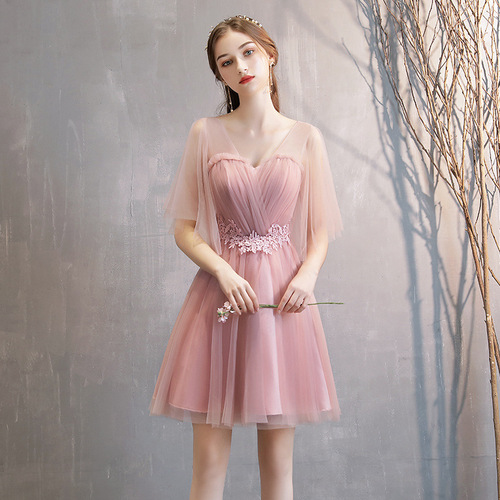 pink Bridesmaid Dress fairy banquet evening dress Dousha graduation dress bridesmaid dress