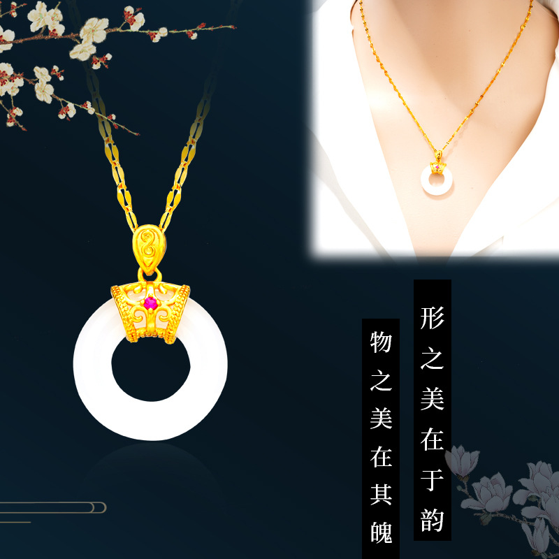 Luz de lujo imitación 24K oro incrustaciones hebilla de seguridad imitación Calcedonia colgante moda femenina online rojo vivo Tailandia viejo oro al por mayor