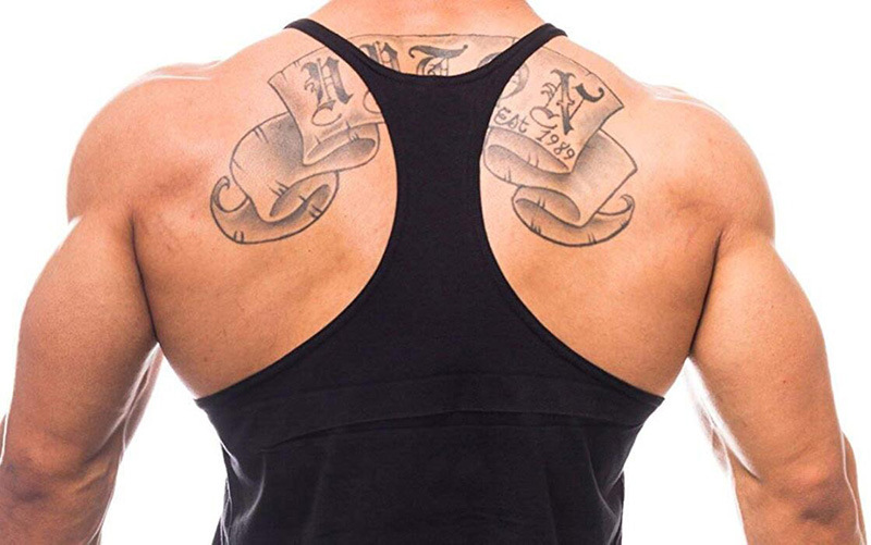Nuevos hombres sexy de corte bajo correa de hombro delgada fruta impresa Chaleco de algodón plátano fitness chaleco deportivo de verano
