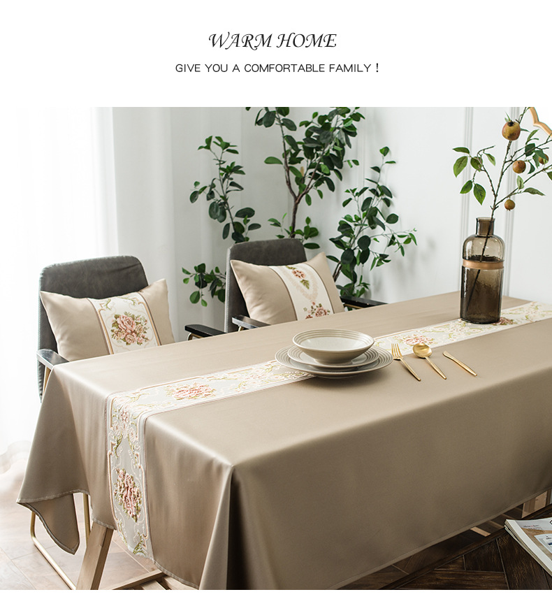 Luxury Classical Embroidered Runner Waterproof High-Precision Geometric Rectangular Coffee Table Dining Tablecloth_voghion.com