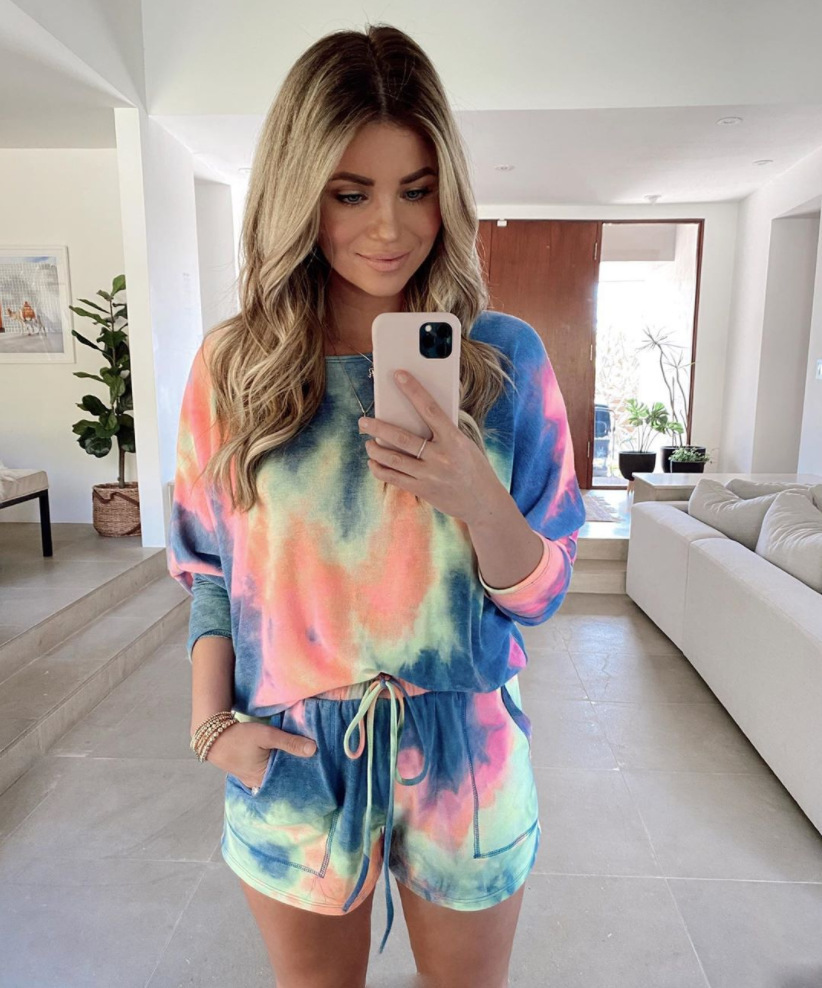 tie-dye printing long-sleeved plus shorts set NSBTY62675