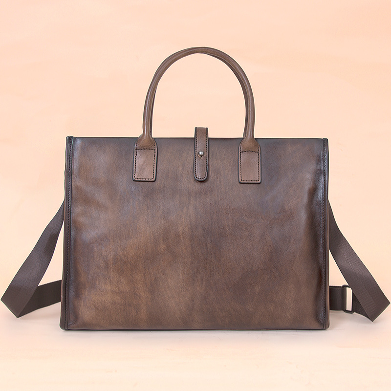 New Genuine Leather Handbag Men's Multi functional Handheld Briefcase Business Minimalist Computer Bag_voghion.com