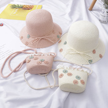 韩范儿童小花帽子包包套装夏季可爱女童防嗮遮阳沙滩草帽童帽批发