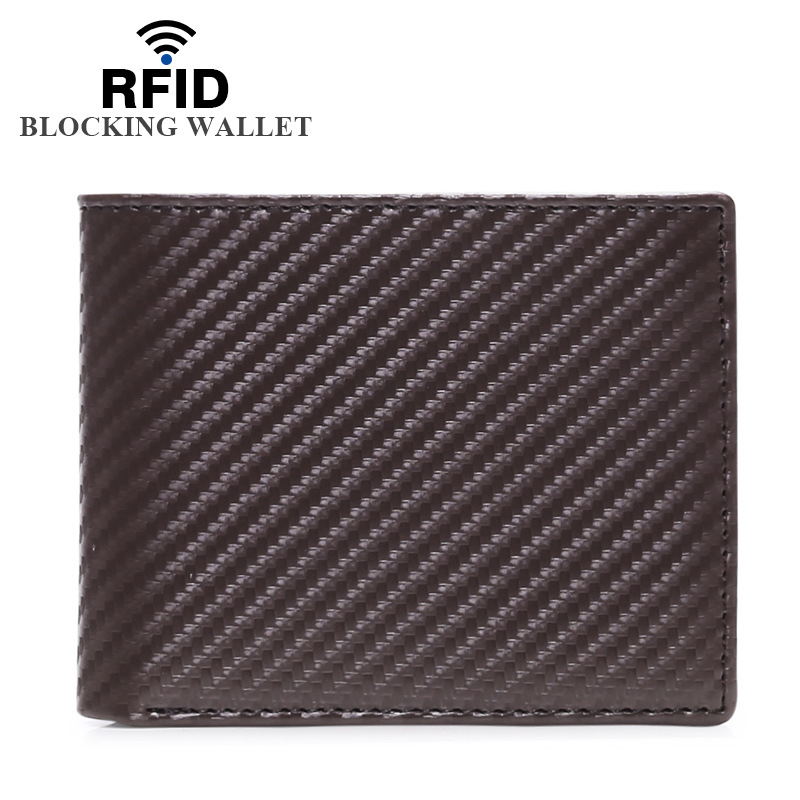 Short Three Fold Carbon Fiber Mat Pattern Business Wallet Horizontal Fashion Dollar Clip