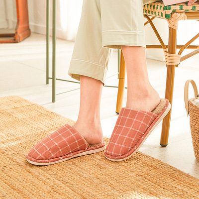 秋冬家居保暖加厚毛绒拖鞋居家家用室内情侣复古地板棉拖鞋