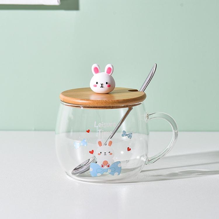 Taza creativa personalizada regalo de dibujos animados lindo conejo muñeca vidrio transparente resistente a altas temperaturas agua taza limón