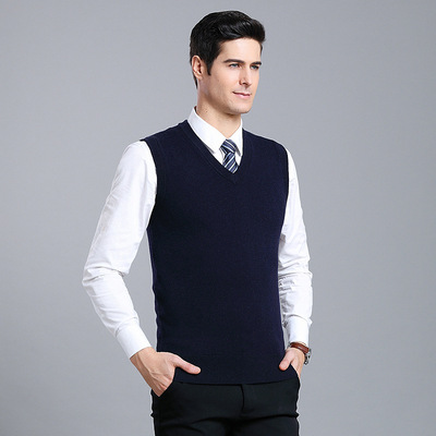 wool vest Spring and autumn season V-neck wool vest Sleeveless Middle and old age Button sweater waistcoat dad Vest