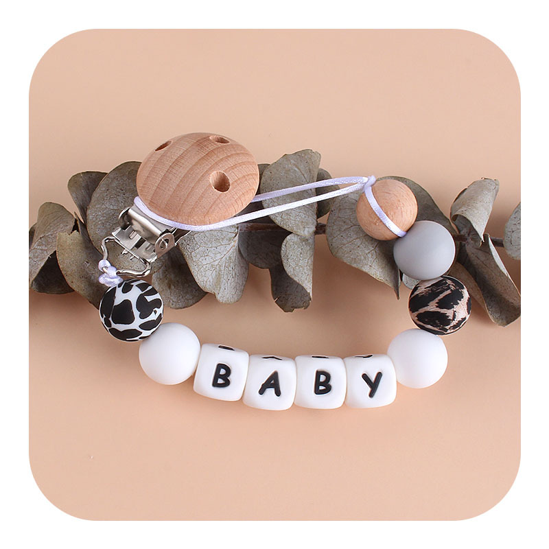 Nueva haya chupete clip bebé DIY creativo cadena personalizada nombre de dibujos animados silicona animal mordedor juguete