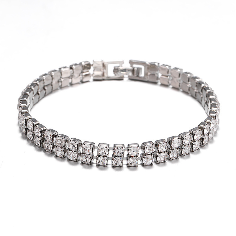 Bracciale Wish Full unisex Hip-Hop a doppia fila in argento con micro-strass incastonati_voghion.com