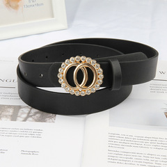 New Arrival Women's Leather Belt with Double-Circle Rhinestone Snap Buttons—Sleek, Minimalist Design Perfect for Denim Jeans or Dresses