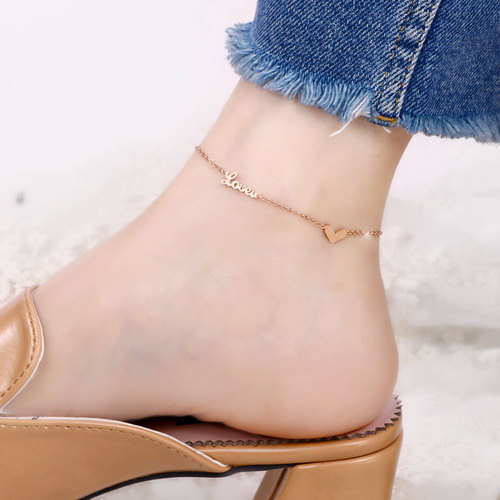 Love heart-shaped titanium steel anklet for women 18K rose gold ladies leg ring jewelry beach accessories jewelry