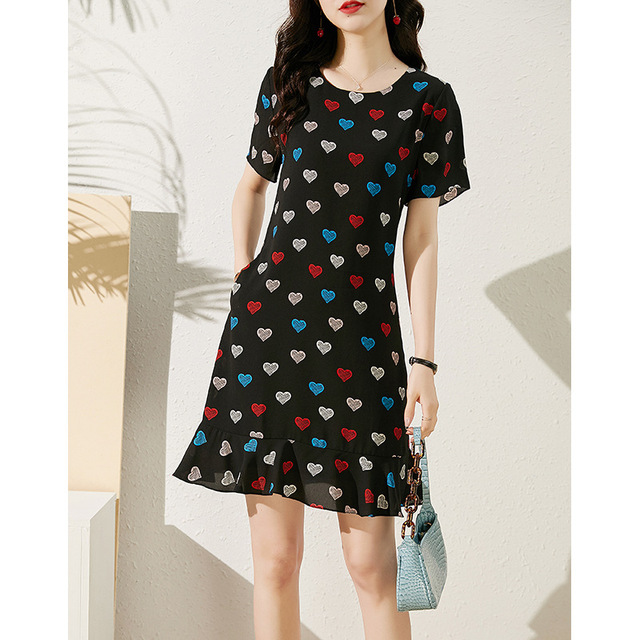 Summer style contrast retro love Printed Dress