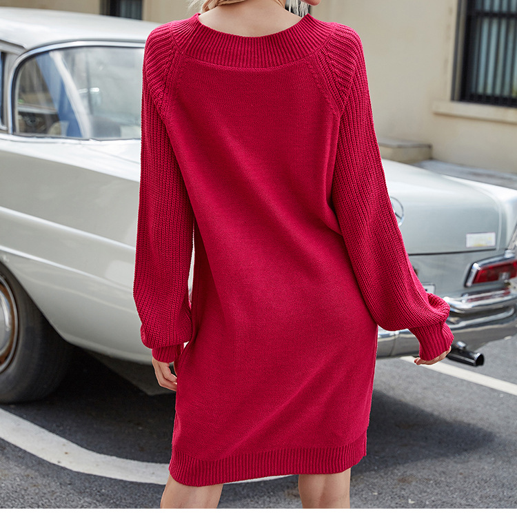 hot models plus size women s solid color base sweater autumn and winter long knitted dress NSYH7174