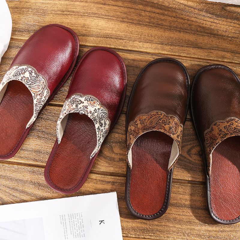 Zhou Jie Workshop New Spring and Autumn Fashion Slippers Spot Home Indoor Beef Slab Home Cowhide Slippers Gift