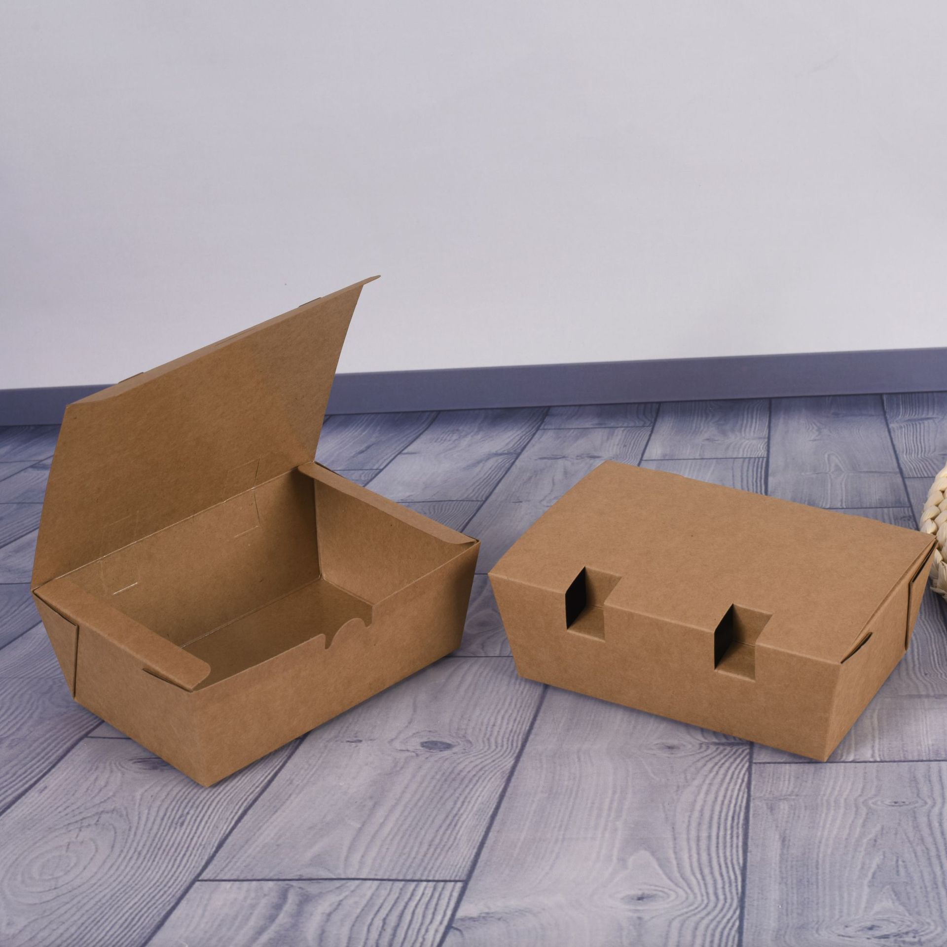 翻盖牛皮纸餐盒定制一次性沙拉盒食品外卖打包盒水果盒薯条炸鸡盒